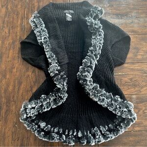 Laundry by Shelli Segal Faux Fur Trim Knit Vest Cardigan Black One Size